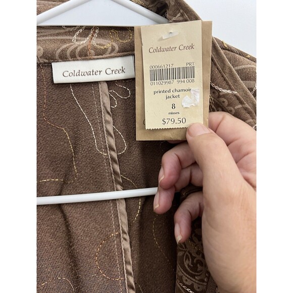 Coldwater Creek Jacket Womens 8 Brown Embroidered Asian Collar Boho NWT - Picture 7 of 12
